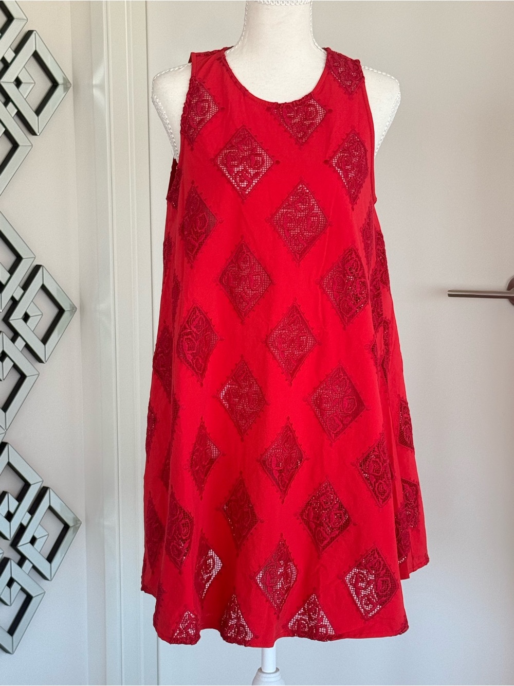 Red Beaded Diamond Shift Dress